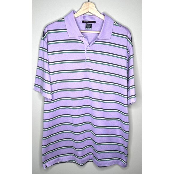 Nike Mens Shirt Tiger Woods Collection Golf Polo Dri-Fit Pink Striped Large - Picture 1 of 7